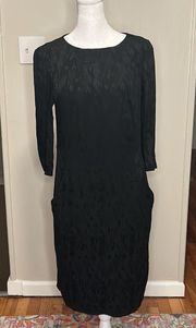 MM Lafleur Onyx Black Etsuko Rosette Satin Jacquard Dress Women's Size 8 Rare