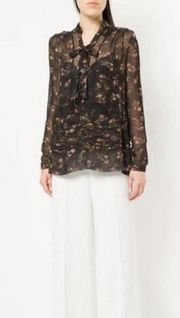 Zimmermann Sunny Lace Up Floral Print Chiffon Long sleeve Blouse Size 3 / 10 US