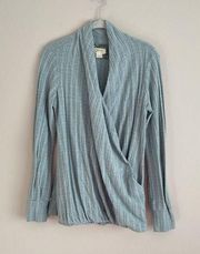 Maeve Anthropologie Teal Rafela Hacci Long Sleeve Knit Top Size Small Faux Wrap