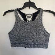 grey sports bra with crossed back- size small