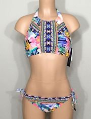 Tropical halter top/side tie bikini. NWT