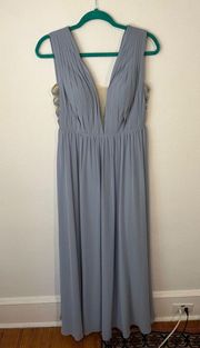 AZAZIE Blaine Bridesmaids Dress in Dusty Blue V Neck Zig Zag Cutout Size 6