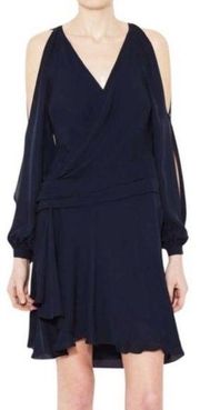 Haute Hippie Split Sleeve Silk Wrap Dress in Navy