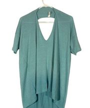 Luxe Baby Blue Short Sleeve Key Hole Cut Out High Low Tunic Blouse Women SZ M