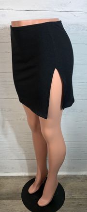 black rib bodycon mini skirt side slit size 8