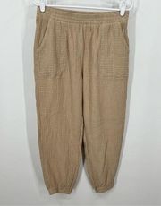 Nation LTD Tan Cairo Gauze Lounge Jogger Pull On Pants L Minimalist Lagenlook