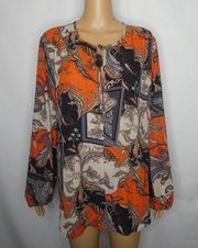 Joan Vass Paisley Blouse Long Sleeve Floral Ties