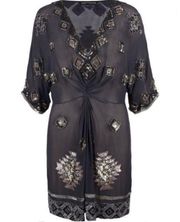 AllSaints Spitalfields Paloma Chariot Beaded Sequin Silk Tunic Dress 6