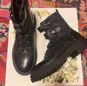 Chelsea & Violet rhea black leather combat boots size 8 NWT