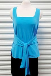 Kenneth Cole NY Top Womens Medium Blue Tie Front Sleeveless Knit Tank Blouse