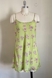 Vintage 90s Green Floral Slip Dress 