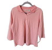 Cherokee Pink Peach Striped Collared Half Button Women's Blouse Size XL