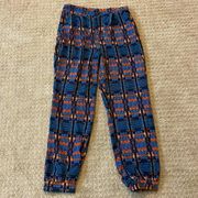 Lily White Blue & Coral Aztec Print Jogger Pants