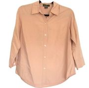 Eddie Bauer Collared Button Up Size M Peach Orange 3/4 Sleeve 100% Cotton