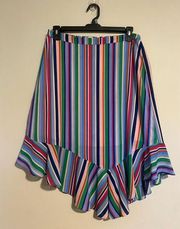 EUC A New Day Multicolor Asymmetrical Striped Skirt size large