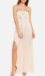 Alexia Admor Blush Pink Strapless Bow Front Slit Wide Leg Jumpsuit Size 8 NWT