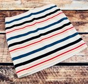 Ann Taylor Stretch Mini Skirt White Blue Pink Striped Size 12 Lined Zipper Back