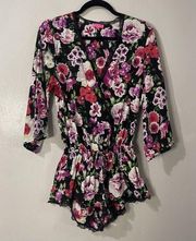 BETSEY JOHNSON Floral Romper Size Small Black NWT Long Sleeve Lace Retro Pink