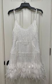 White Fringe/Feather Dress