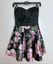 MISS AVENUE Strapless Bandage Bodice Floral Flared Skirt S