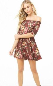 NWT Haute Monde Mauve Floral Off the Shoulder Mini Dress Size L