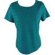 essentials Crew Neck Short Sleeve Teal Shirred Top Size 2X