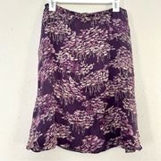 🦋 Rena Rowan Petite Vintage Silk Purple Floral MIDI Skirt 12P