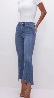 Good American Cropped Mini Bootcut Jeans Pants Raw Hem Mid Rise Stretch 6 28