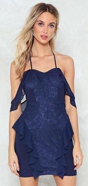 Navy Lace And Ruffle Cocktail Dress