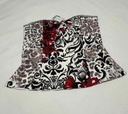 White House Black Market Sz 10 Bustier Top NWT White / Black Red Flowers Floral