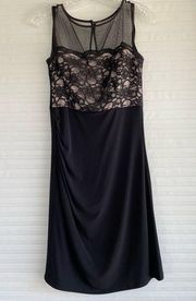 Black Mesh Lace Midi Dress