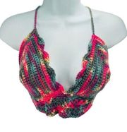 Handmade Napper brand crop top halter adjustable crochet medium NEW pink gray ma