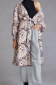 Hutch Anthropologie Spotted Duster Jacket Tie Front Wrap Leopard Animal Print