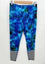 C9 Champion Leggings Women MEDIUM Blue Tie Dye Black White Stripe Pull On