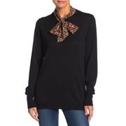 14th & Union Tie Scarf Knit Pullover Sweater Black Animal Print Size Medium Sz M