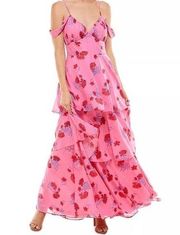 CRYSTAL DOLL Juniors' Cold-Shoulder Tiered Maxi Dress