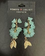 New Romeo & Juliet Blue Bellflowers & Feathers Dangling earrings