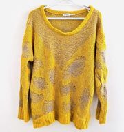 BLU PEPPER Mustard Yellow Loose Knit Oversize Super Soft Cozy Sweater ~Sz Large