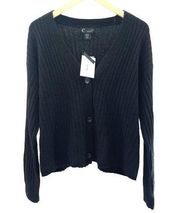 C BY BLOOMINGDALES 100% 2-Ply Cashmere Cardigan Cropped Black Size Large NWT