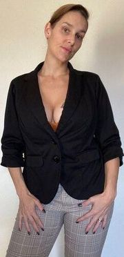 Blazer Scrunch Sleeve Jacket 12 Double Button Black Large