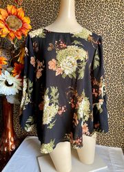 Floral Bell Sleeved High-Low Blouse |  SMALL |