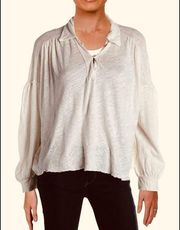 We The Free Womens Rush Hour Linen Button Henley Top, size XL