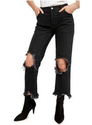 We the Free Maggie Distressed Straight Leg Cotton Jeans Washed Black NWT