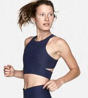 OUTDOOR VOICES Blue Slashback Halter Sleeveless Fitted Crop Sports Bra Small