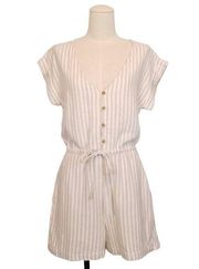 Sanctuary "Leo" Short Sleeve Striped Linen Romper Sand Sz Small