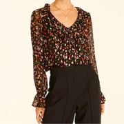 J.Crew  Ruffleneck Long Sleeve Top In Midnight Vintage Floral XS