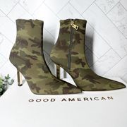 Good American High Kickstand Neoprene Boots Camo Green Size 7.5
