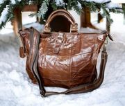 Leather Crossbody Travel Business Bag - Brown