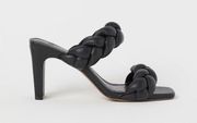 H&M Square Toe Braided Slip On Kitten Heel Mules Black