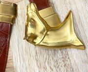 Glen Miller for Ann Turk Brown Leather Gold Horse Head Buckle Adjustable Belt OS